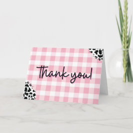 Rosa Gingham Ko Print Tackkort för Födelsedag