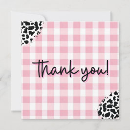 Rosa Gingham Ko Print Tackkort för Födelsedag Tack Kort