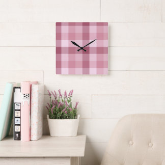 Rosa Gingham-Kontroll Rutig Design Fyrkantig Klocka