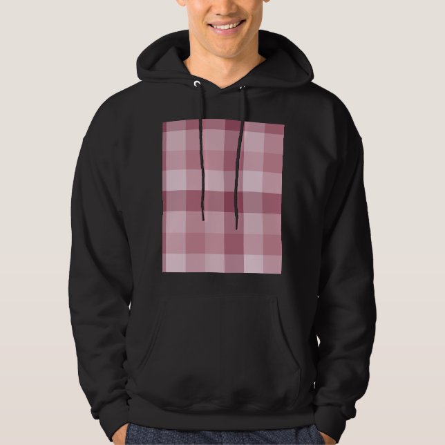 Rosa Gingham-Kontroll Rutigt Mönster Hoodie (Framsida)