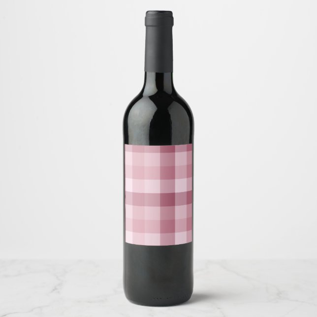 Rosa Gingham-Kontroll Rutigt Mönster Vinflaska Etikett (Framsida)