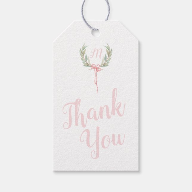 Rosa Gingham Laurel Vapensköld Tack Märkre Presentetikett (Framsidan)