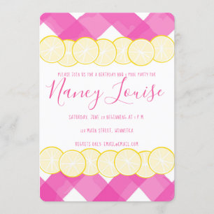 Rosa Gingham & Lemon Inbjudan