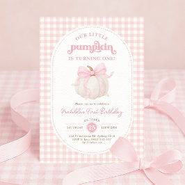 Rosa Gingham Little Pumpkin Girl Födelsedagsfest Inbjudningar