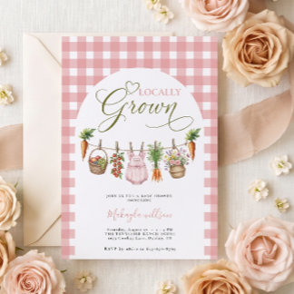 Rosa Gingham Lokalt Odlad Baby Shower Inbjudningar