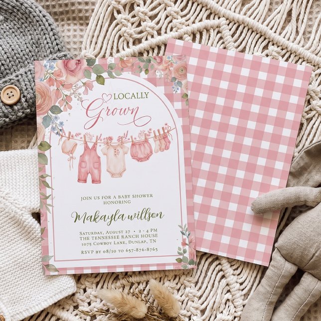 Rosa Gingham Lokalt Odlad Flickas Barnkalas Inbjudningar (Skapare uppladdad)
