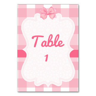 Rosa Gingham med båge Bord nummer Bordsnummer