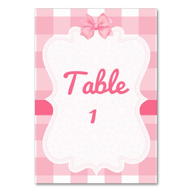 Rosa Gingham med båge Bord nummer  Bordsnummer (Framsidan)