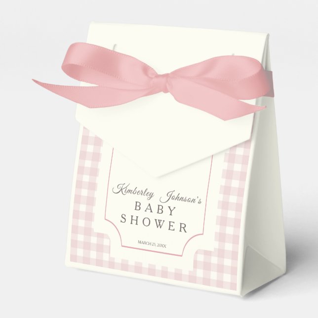 Rosa Gingham med Bow Baby Shower Presentaskar (Framsidan Sidan)