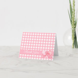 Rosa Gingham med Bow Napkins Tack Kort