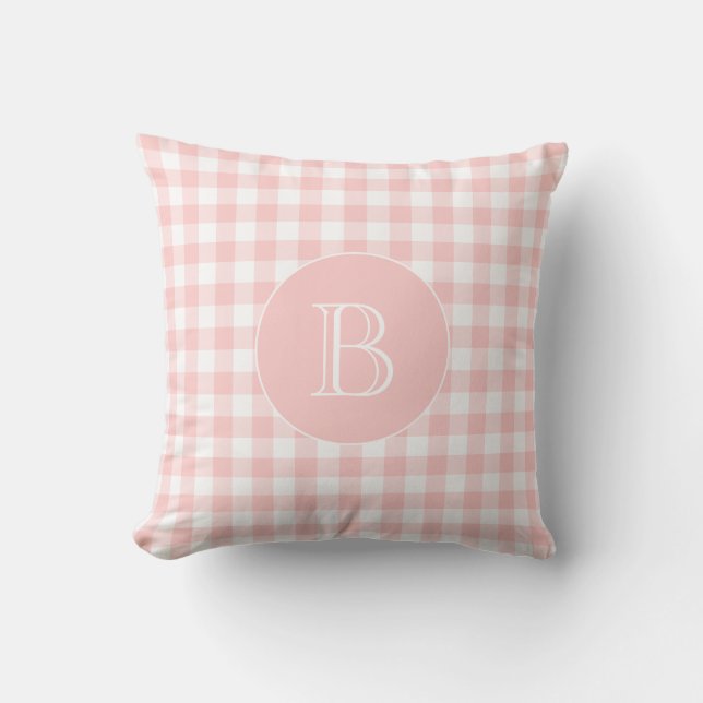  Rosa Gingham Mönster Anpassningsbar Monogram Kudde (Framsida)