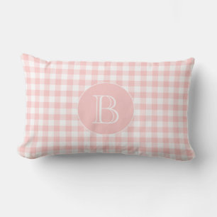 Rosa Gingham Mönster Anpassningsbar Monogram Lumbarkudde