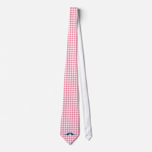 Rosa Gingham Mönster Blue Love birds Grooms Ties Slips (Framsida)