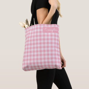 Rosa Gingham Mönster Flickaktig Rutig Randig Namn Tygkasse