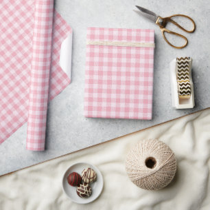 Rosa Gingham Mönster Flickaktig Rutig Rutig Randig Presentpapper