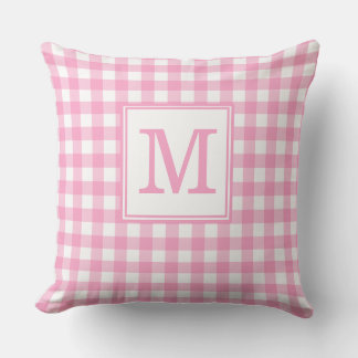 Rosa Gingham Mönster Monogram Initial Kastkudde Kudde