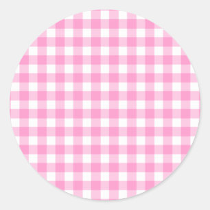 Rosa Gingham Mönster Runt Klistermärke