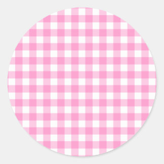 Rosa Gingham Mönster Runt Klistermärke