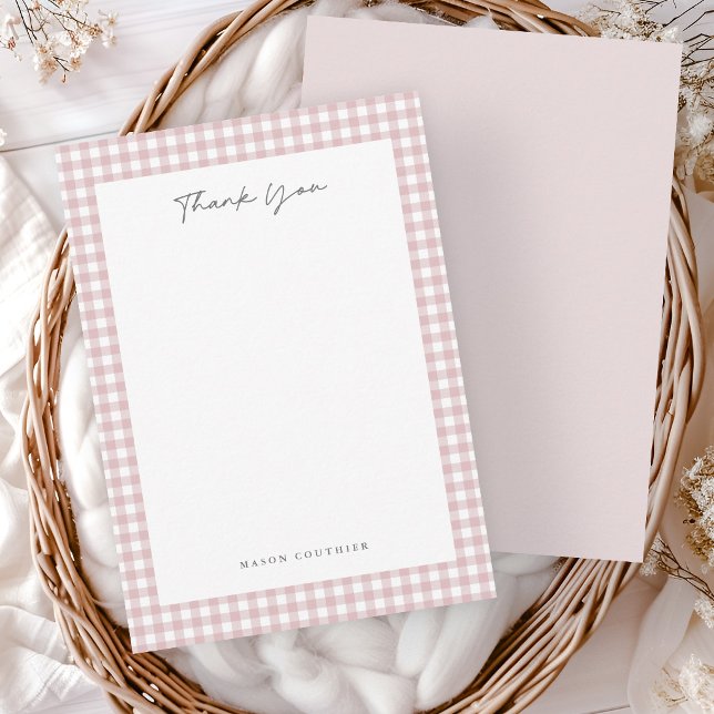 Rosa Gingham-mönster  Tack Kort (Pink gingham thank you note cards.)