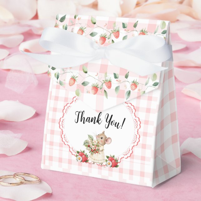 Rosa Gingham Mouse Baby Shower-Favor Boxes Presentaskar (Bröllop)