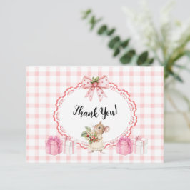 Rosa Gingham Mouse Baby Shower-Tack-ditt kort