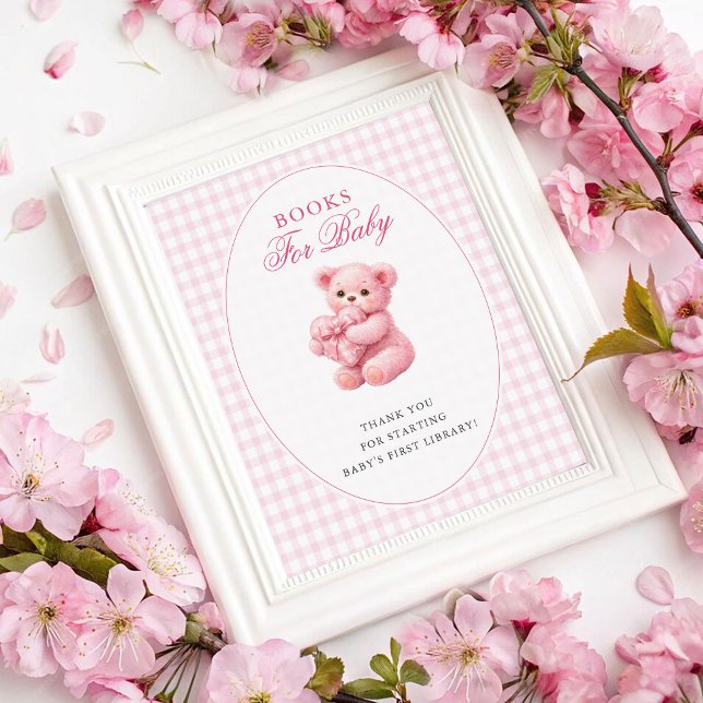 Rosa Gingham Nalle Neutral Barnkalas Poster (Skapare uppladdad)