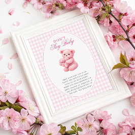 Rosa Gingham Nalle Neutral Barnkalas Poster