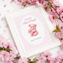 Rosa Gingham Nalle Neutral Barnkalas Poster