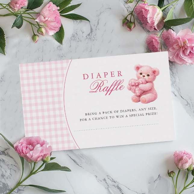 Rosa Gingham Nalle Neutral Barnkalas Tilläggskort (Skapare uppladdad)