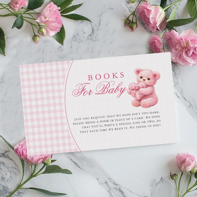 Rosa Gingham Nalle Neutral Barnkalas Tilläggskort (Skapare uppladdad)