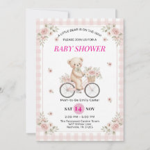 Rosa Gingham Nallebjörn Cykel Baby Shower 