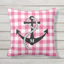 Rosa Gingham Nautical Anchor Monogram