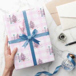 Rosa gingham Nutcracker Jul Wrapping Papper Presentpapper