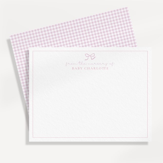 Rosa Gingham och bog Nursery Note Card Meddelande (Skapare uppladdad)