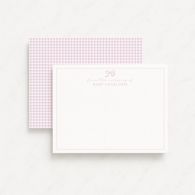 Rosa Gingham och bog Nursery Note Card Meddelande (Skapare uppladdad)