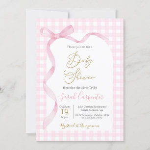 Rosa Gingham och Bow Baby Shower Girl Inbjudningar