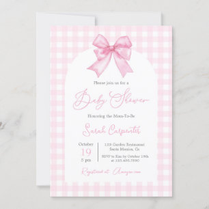Rosa Gingham och Bow Baby Shower Girl Inbjudningar