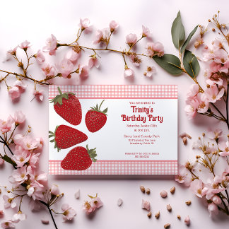 Rosa Gingham och Red Strawbär Inbjudningar