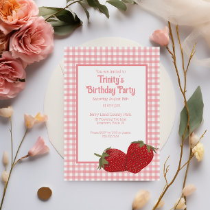 Rosa Gingham och Red Strawbär Inbjudningar
