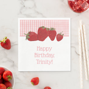 Rosa Gingham och Red Strawbär Pappersservett
