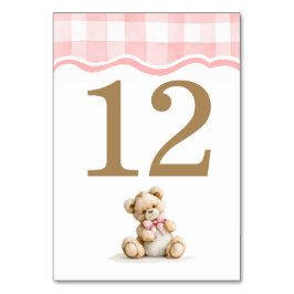 Rosa Gingham Och Teddybjörn Baby Shower Bordsnummer