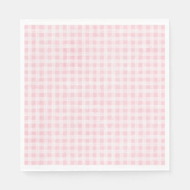 Rosa Gingham Party Napkins Pappersservett (Framsidan)