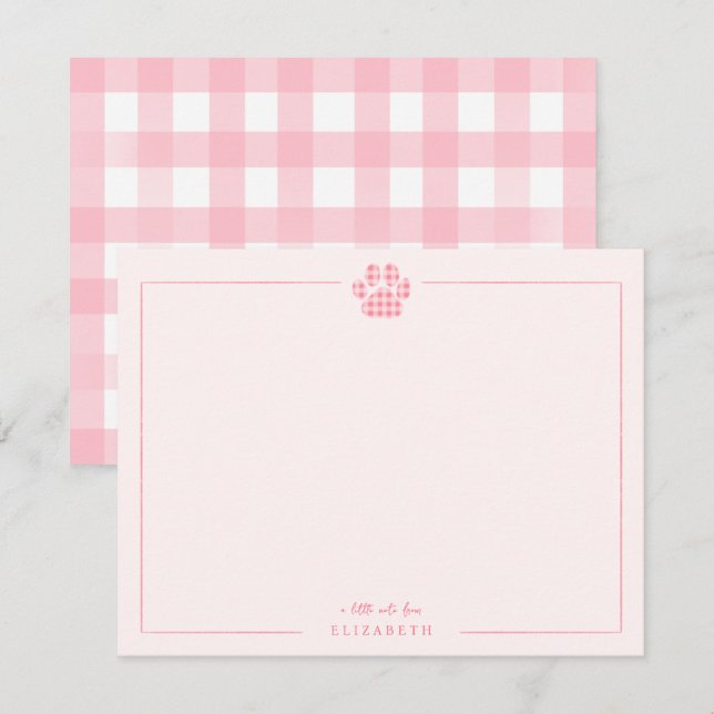 Rosa Gingham Paw Print Baby Kids Personlig Anteckningskort (Fram/baksida)