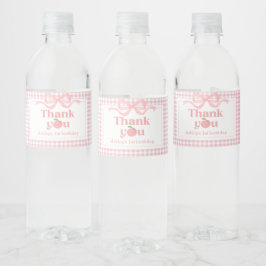 Rosa Gingham Peach First Birthday Vattenflaskor Etikett