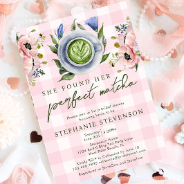 Rosa Gingham perfekt Matcha Bröllopsdusch tema Inbjudningar