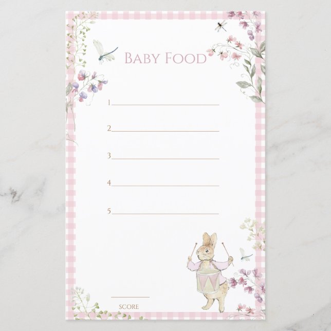 Rosa Gingham Peter Rabbit gissar Baby Food Game (Framsida)