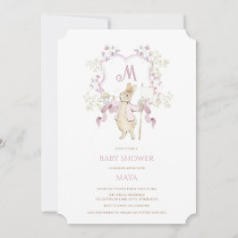 Rosa Gingham Peter, Rabbit Monogram Baby Shower Inbjudningar