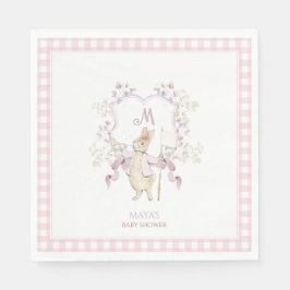 Rosa Gingham Peter, Rabbit Monogram Baby Shower Pappersservett