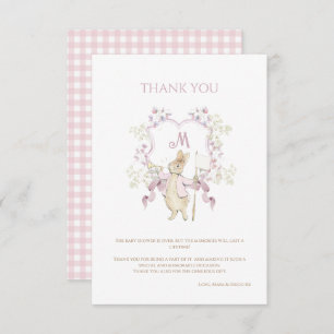 Rosa Gingham Peter, Rabbit Monogram Baby Shower Tack Kort