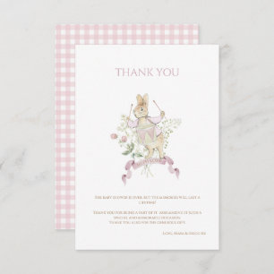 Rosa Gingham Peter, Rabbit Monogram Baby Shower Tack Kort